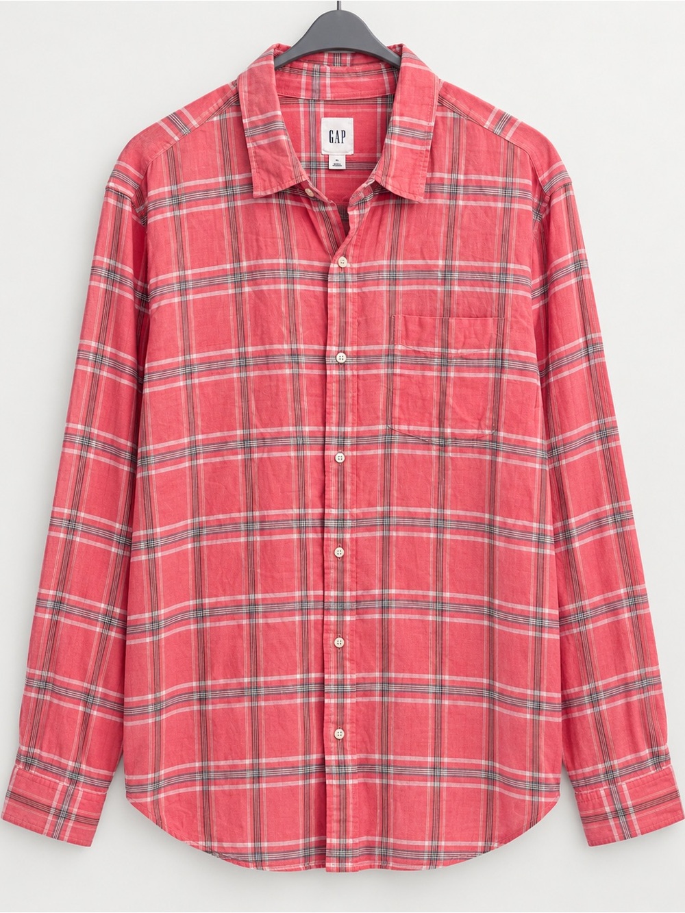 GAP Coral Pink Plaid Button Down Shirt Women’s XL Relaxed Preppy Coastal